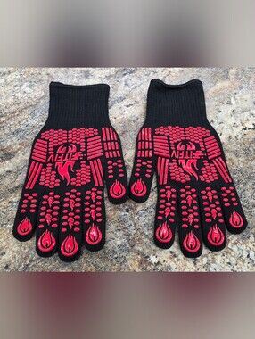 Men's Black Heat-Resistant Grip Gloves with Red Flame Accents XL